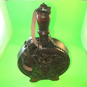 VINTAGE HAND CARVED WOODEN CANTEEN WITH WOVEN BAND